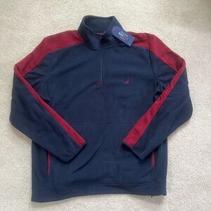 Nautica Dark Blue and Burgundy Quarter-Zip Fleece